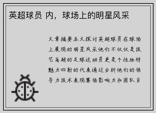 英超球员 内，球场上的明星风采
