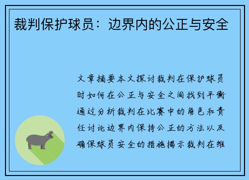 裁判保护球员：边界内的公正与安全